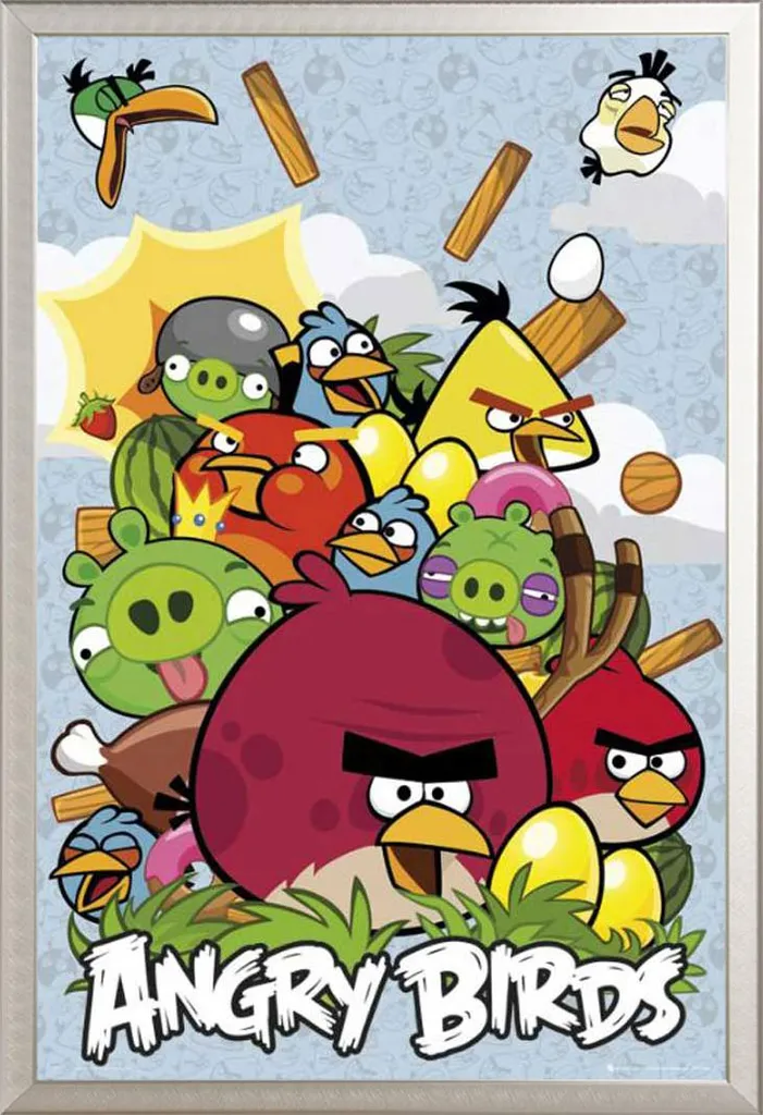 Angry Birds - Poster - Collage + cornice rimovibile, Shinsuke® Maxi alluminio argento, vetro acrilico