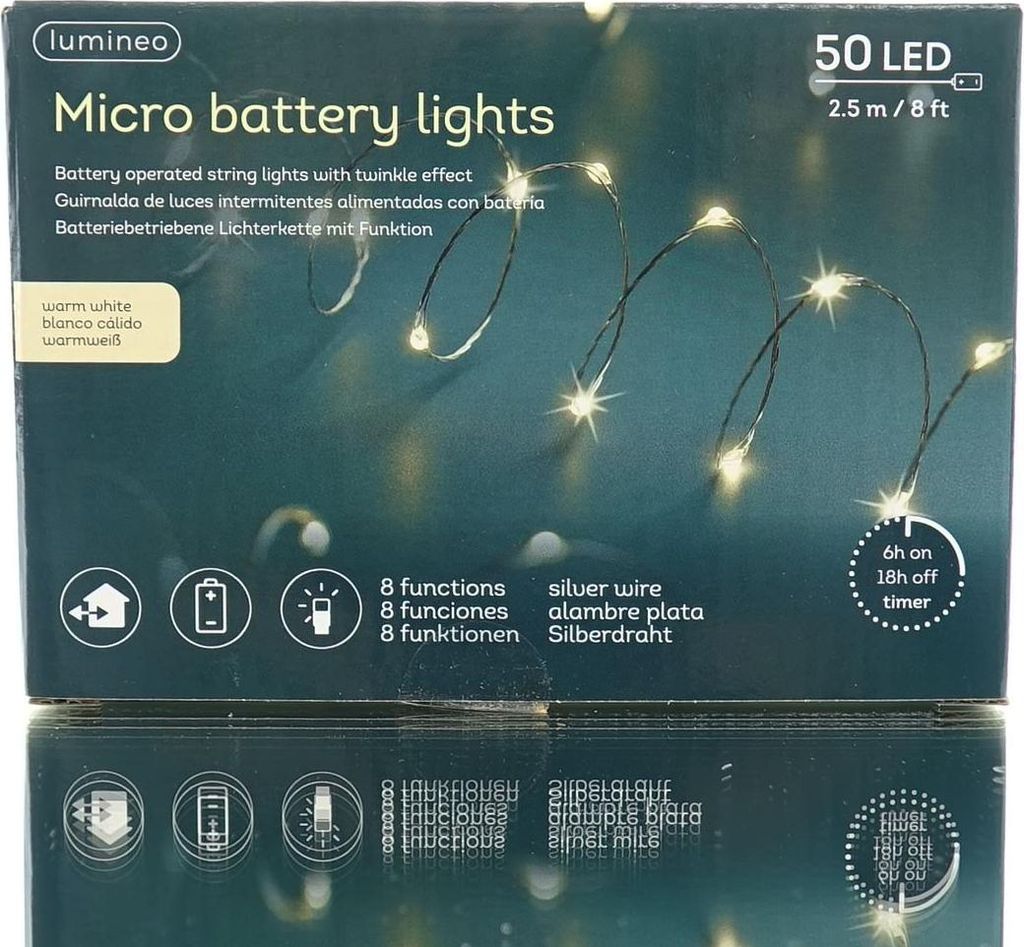 LED Lichterkette mit Timer / Batteriebetrieb 245cm 50 LEDs Produktbild 