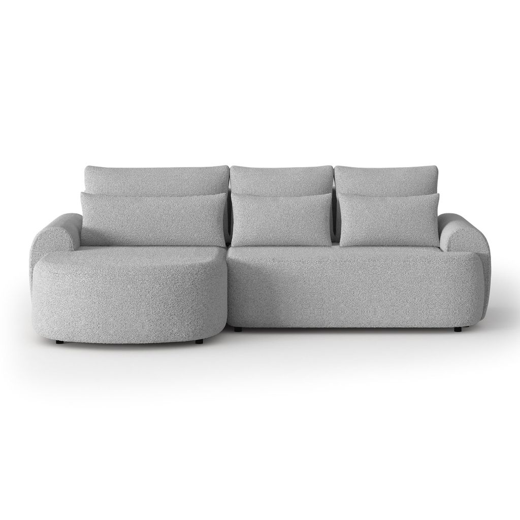 Ecksofa OLIVIO L-Form mit Schlaffunktion, Bouclé Hellgrau, Ottomane links