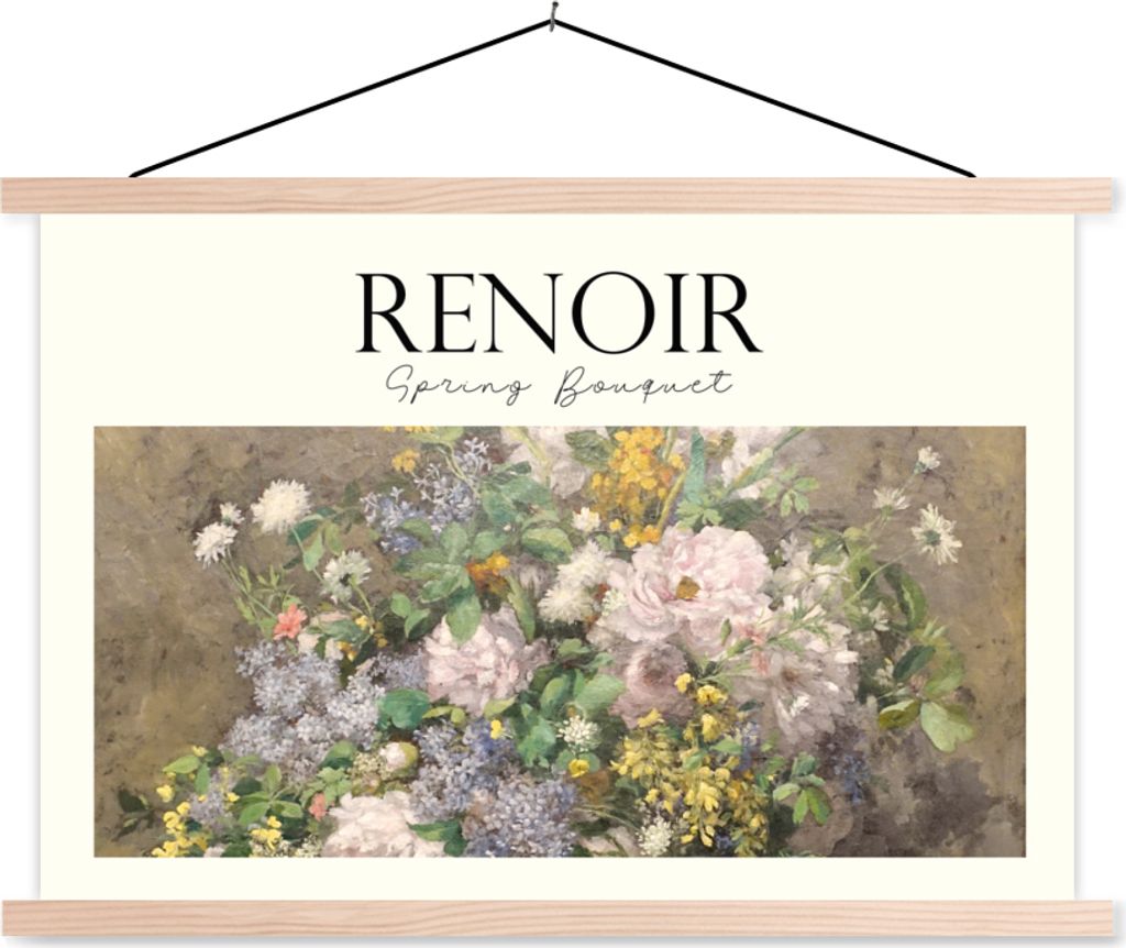 MuchoWow Textilposter Gemälde - Renoir - Blumen 120x80 cm mit holzfarbenen Rahmen - Aufhängeset