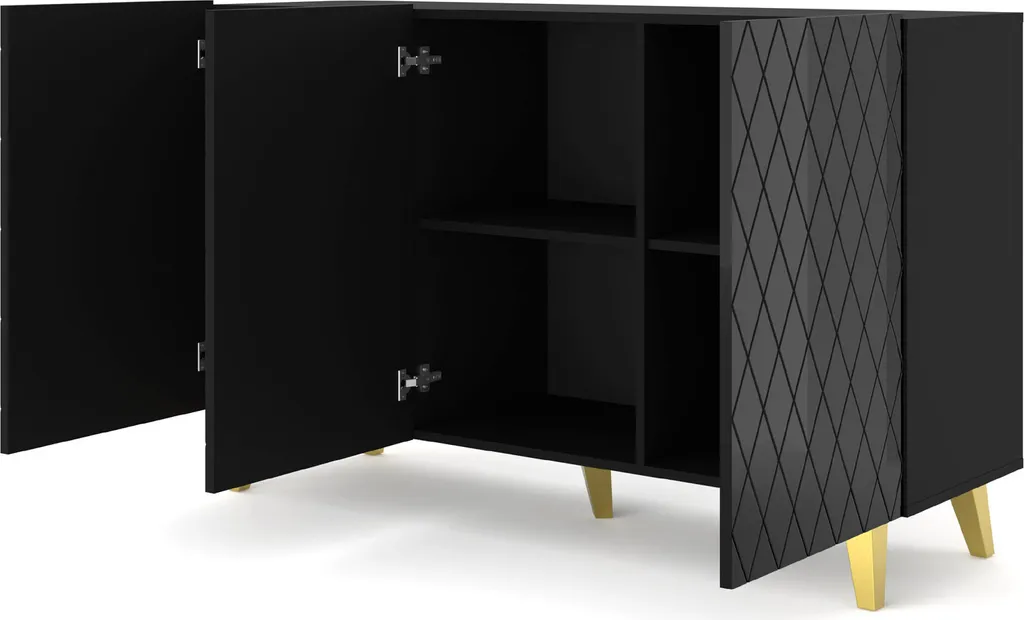 Commode DIUNA 3D 145 cm Noir Mat et Brillant - Buffet Design Moderne