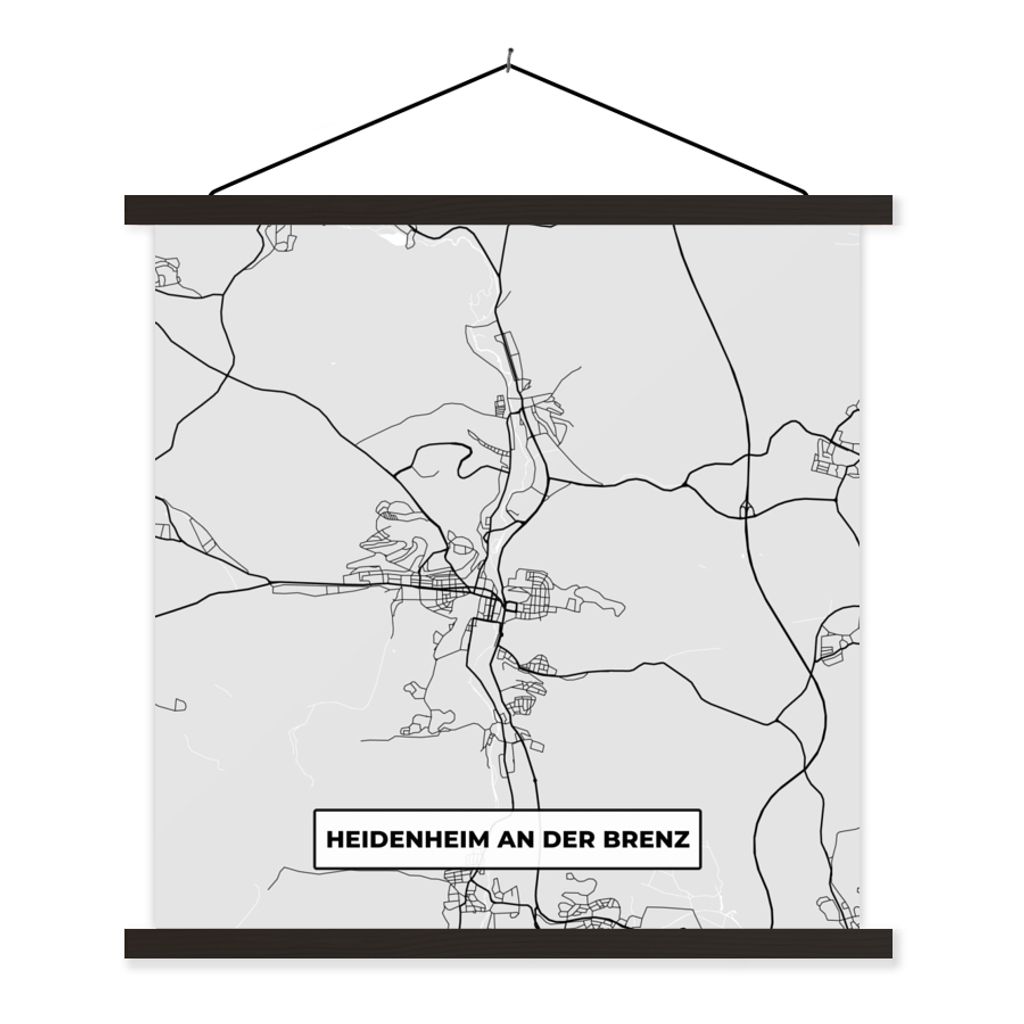 MuchoWow Textilposter Deutschland - Karte - Stadtplan - Heidenheim An Der Brenz - Karte 90x90 cm mit schwarzem Rahmen - Magnetisches