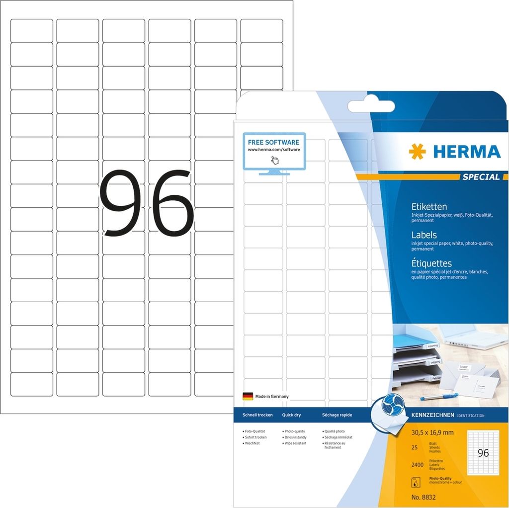 Inkjet-Etiketten weiß 305x16,9mm Special A4 VE=32x2400 Stück