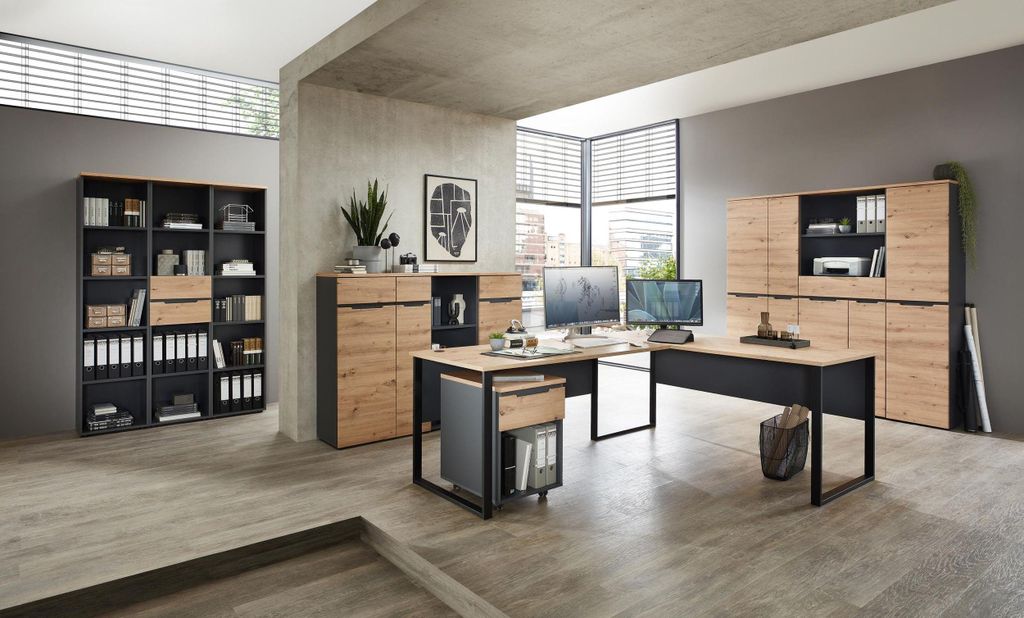Komplettbüro MEMPHIS II 11-teilig Front Artisan Eiche Korpus Graphit