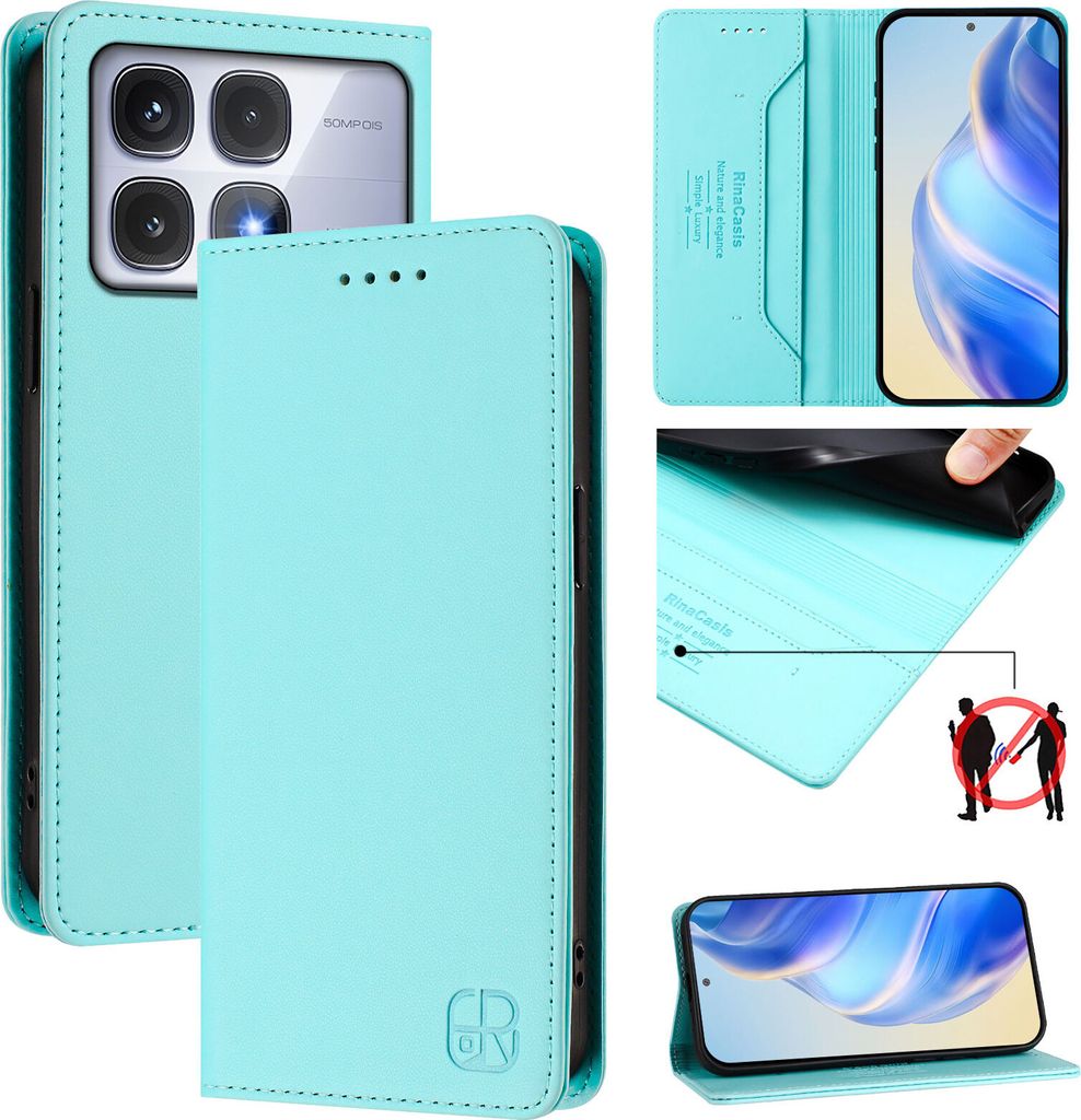 Lederhülle für Xiaomi Redmi K70 Ultra Hülle Flip Brieftasche Kartenfächern Ständer Schutzhülle Türkis