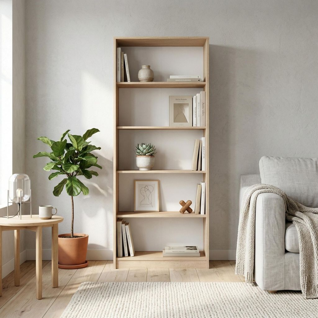 Bücherregal mit 5 Ebenen Regal in matter Ausführung 74 cm breit, Standregal Regal 74 cm breit, Standregal mit 4 Einlegeböden sonoma
