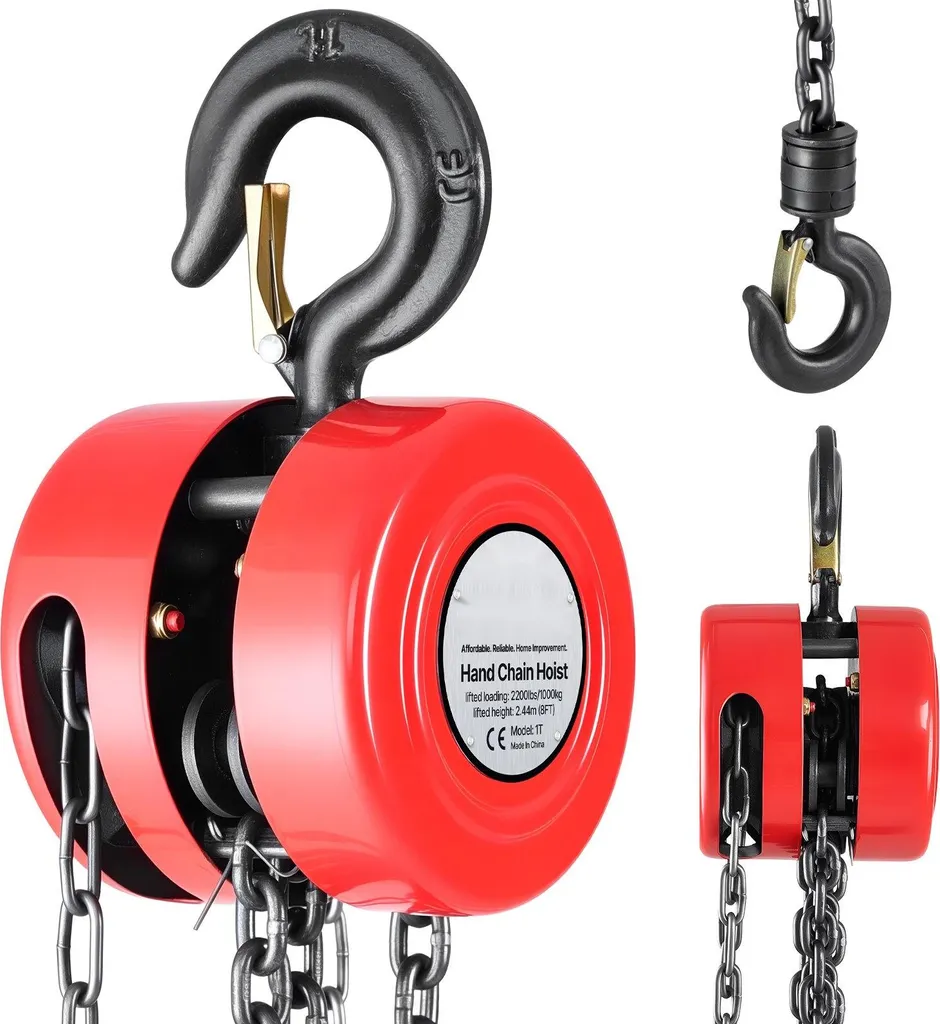 Palan à chaîne 1 tonne avec chaîne acier G70 robuste et levage 2,44 m