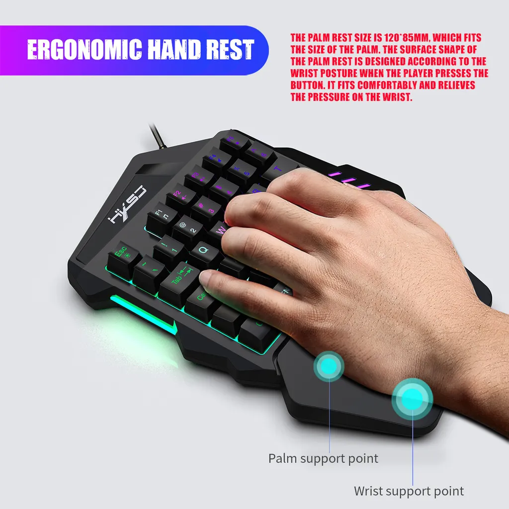 Mini clavier gaming mécanique à une main et souris rétroéclairée LED