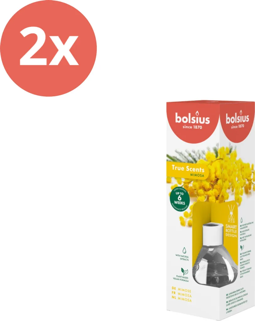 Bolsius Mimosa Bastoncini Profumati 60ml x2 - Estratti Naturali Vegan