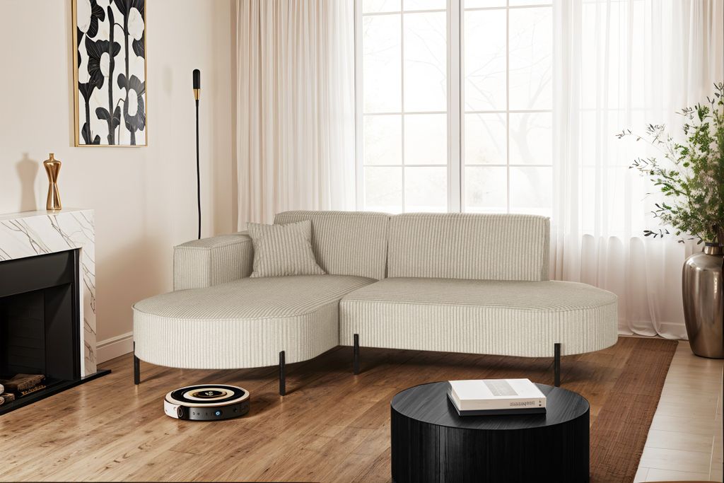 Kaiser Möbel Ecksofa, Sofa L-Form Designer Modena Rein stoff Poso Beige Links