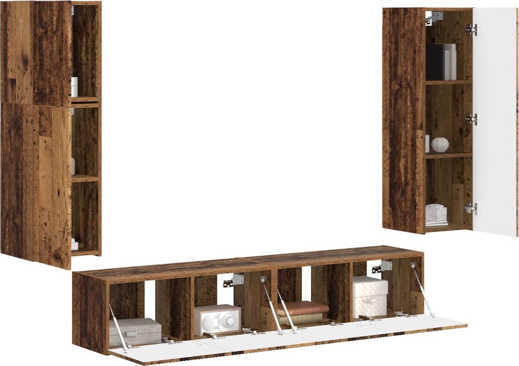 (Robust Möbel) TV-Schrankset Wandmontiert 4 pcs - Montage erforderlich - Altholz Holzwerkstoff - CL523690 - TV-Schränke