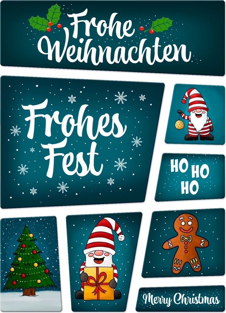 Weihnachten Kühlschrankmagnete im 8er Set im Comic Stil Wichtel Christbaum