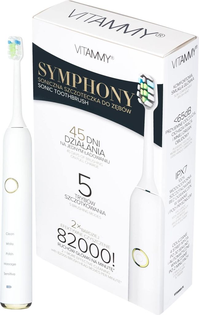 VITAMMY SYMPHONY White Sonic Zahnbürste mit hoher Vibrationskraft, weiß