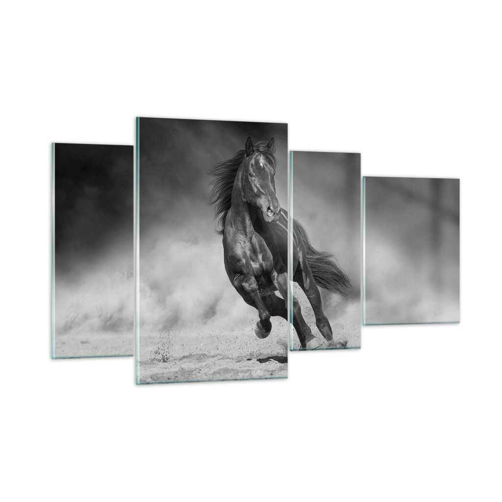 Bilder auf glas - 4 Teile - Pferd Galopp dynamisch - 120x70cm - Glasbilder - Wandbilder - Bilder - zum Aufhängen bereit - Wanddekoration aus Glas ...