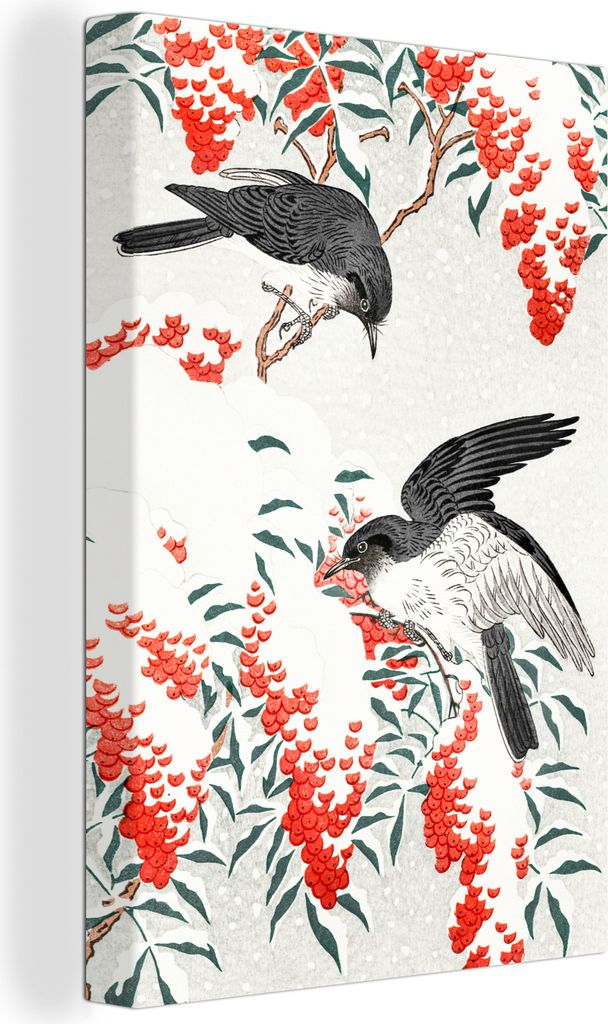 OneMillionCanvasses - Leinwandbilder - 90x140 cm, Vögel - Beere - Rot - Japandi, Wandbilder Kunstdruck Wanddekoration - Foto auf Leinwand - Gem...