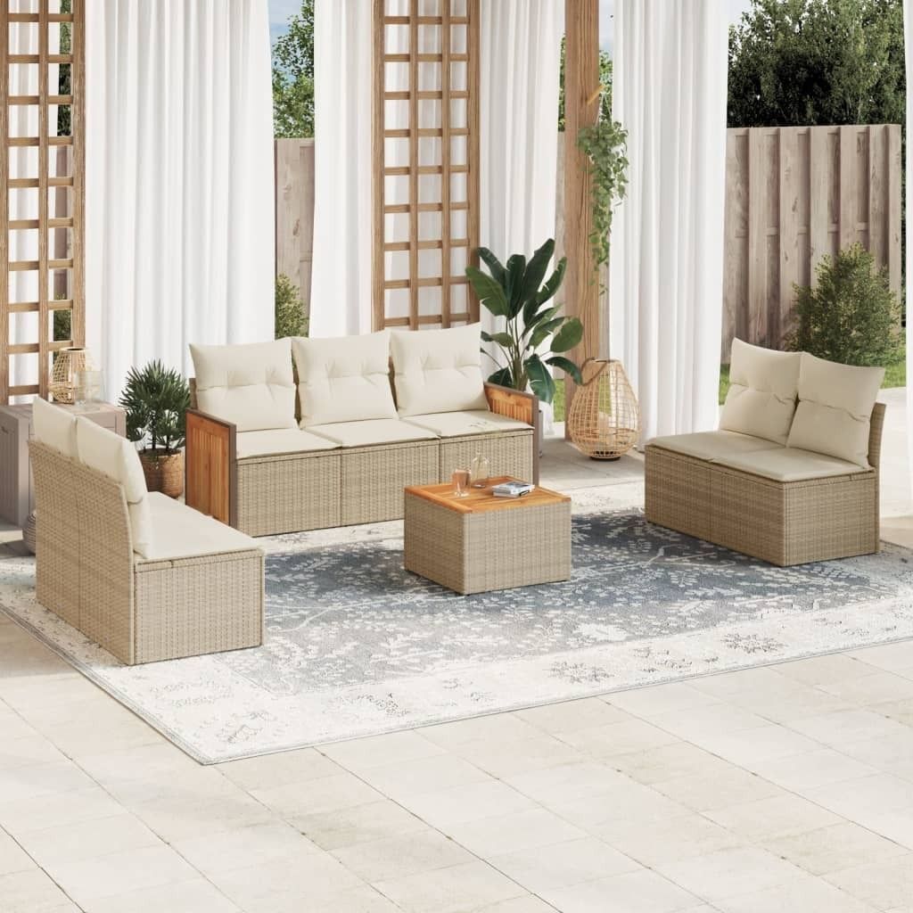 Maison Exclusive - 8-tlg. Garten-Sofagarnitur mit Kissen Beige Poly Rattan