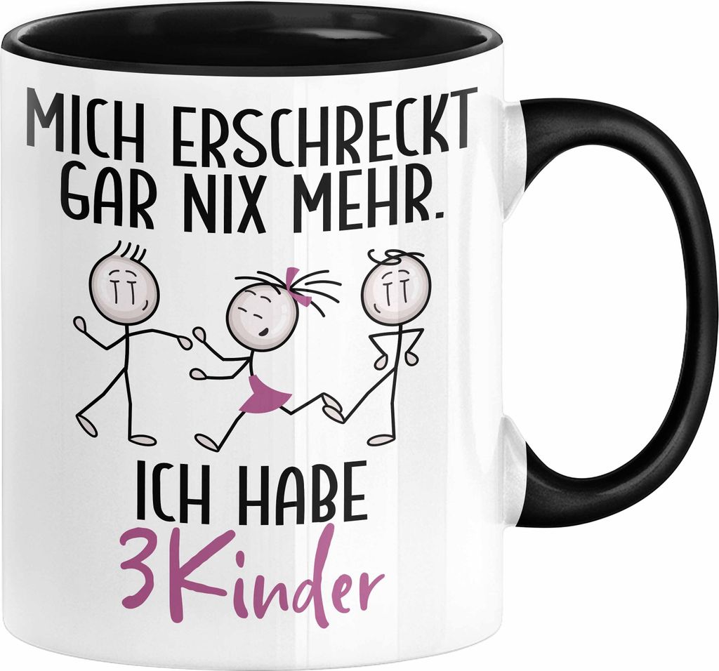 Eltern Mutter Vater Tasse Geschenk von 3 Kindern Lustige Geschenkidee für Mama Papa Mich Erschreckt Gar Nix Mehr Ich Habe 3 Kinder (Schwarz)