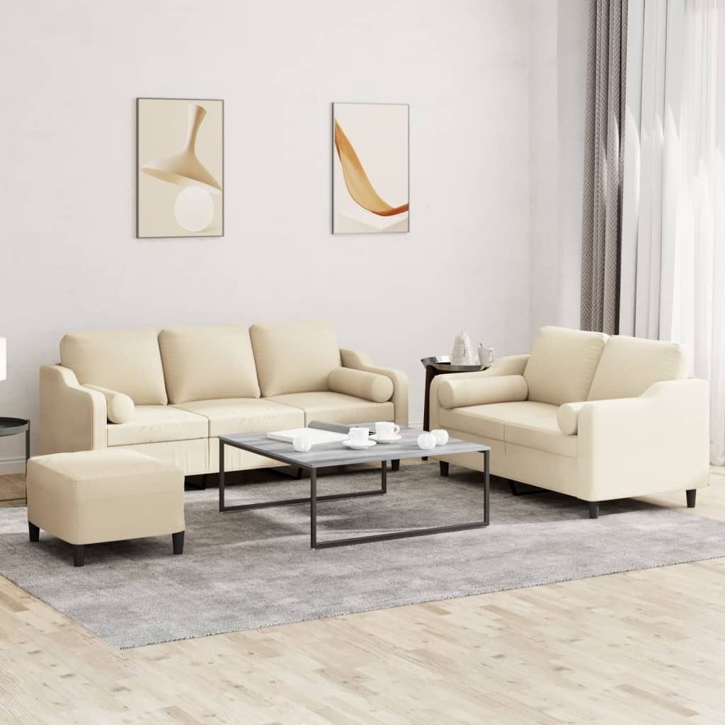 Maison Exclusive - 3-tlg. Sofagarnitur mit Kissen Creme Stoff