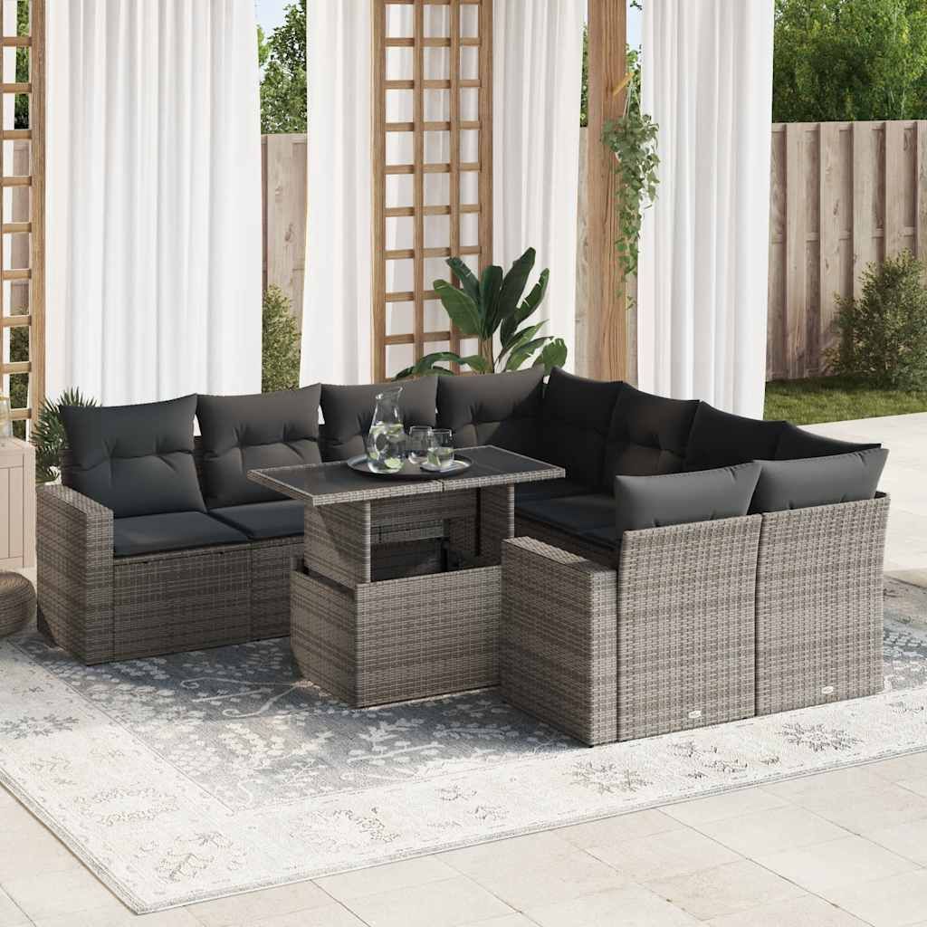 Maison Exclusive - 9-tlg. Garten-Sofagarnitur mit Kissen Grau Poly Rattan