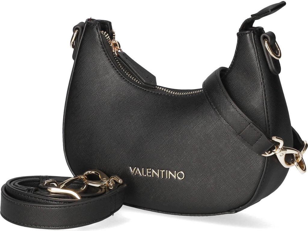 A black Valentino Bags Hobo bag with gold hardware and a detachable strap is shown against a white background.