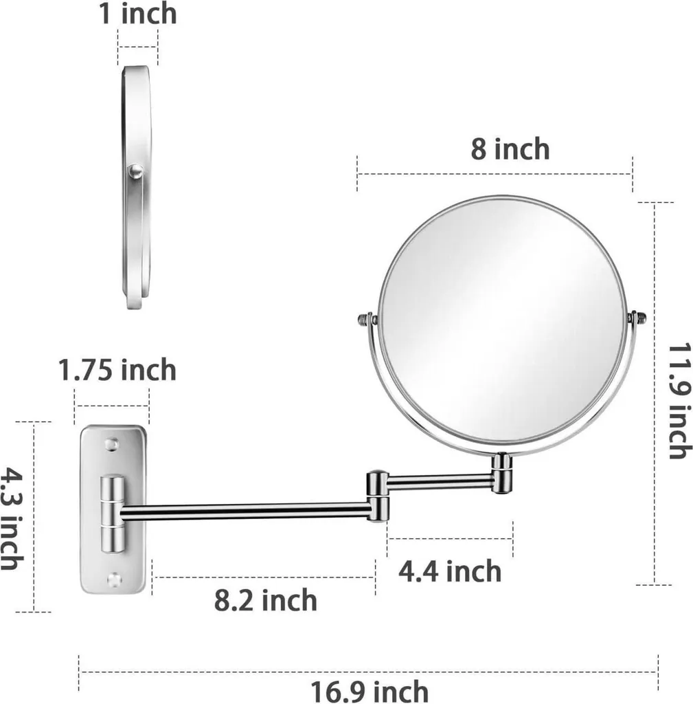 Miroir mural double face 1X/10X pivotant 8 pouces finition chromée