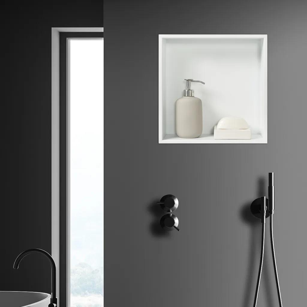 Niche de douche Kristinehamn 32x32cm en acier blanc design épuré