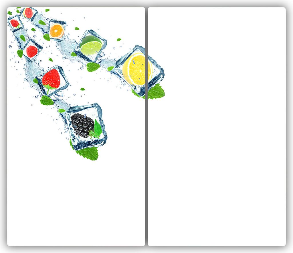 Tulup Glas-Herdabdeckplatte - 2x30x52cm - Glaskeramikkochfeld-Abdeckung Spritzschutz Zweiteilig Früchte gewürfelt