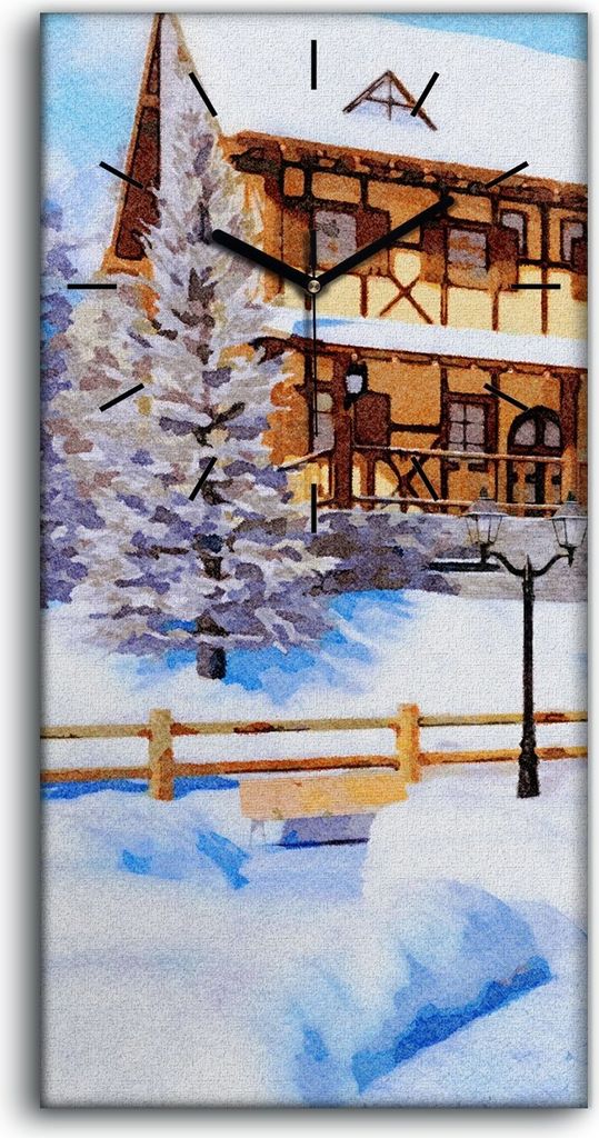 Dekor Leinwand Uhr Wandbilder Kunstdruck 30x60 Winterlandschaft in Aquarellfarbe - schwarze Hände