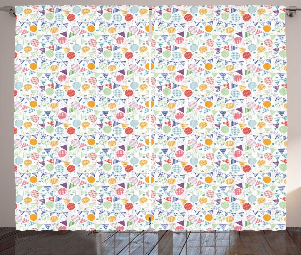 ABAKUHAUS Geburtstagsparty Rustikaler Gardine, Fun Feier-Ballone, Schlafzimmer Kräuselband Vorhang mit Schlaufen und Haken, 280 x 225 cm, Mehrfarbig