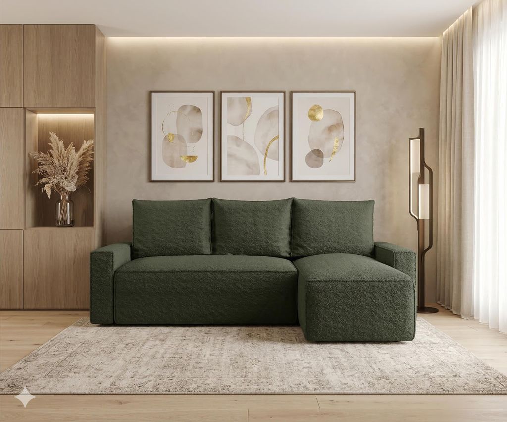 CORNERO Ecksofa mit Schlaffunktion HAVANA in L-Form Sofa mit Schlaffunktion und Bettkasten EckcouchEcksofa L-Form Dunkelgrün Ottomane Rechts