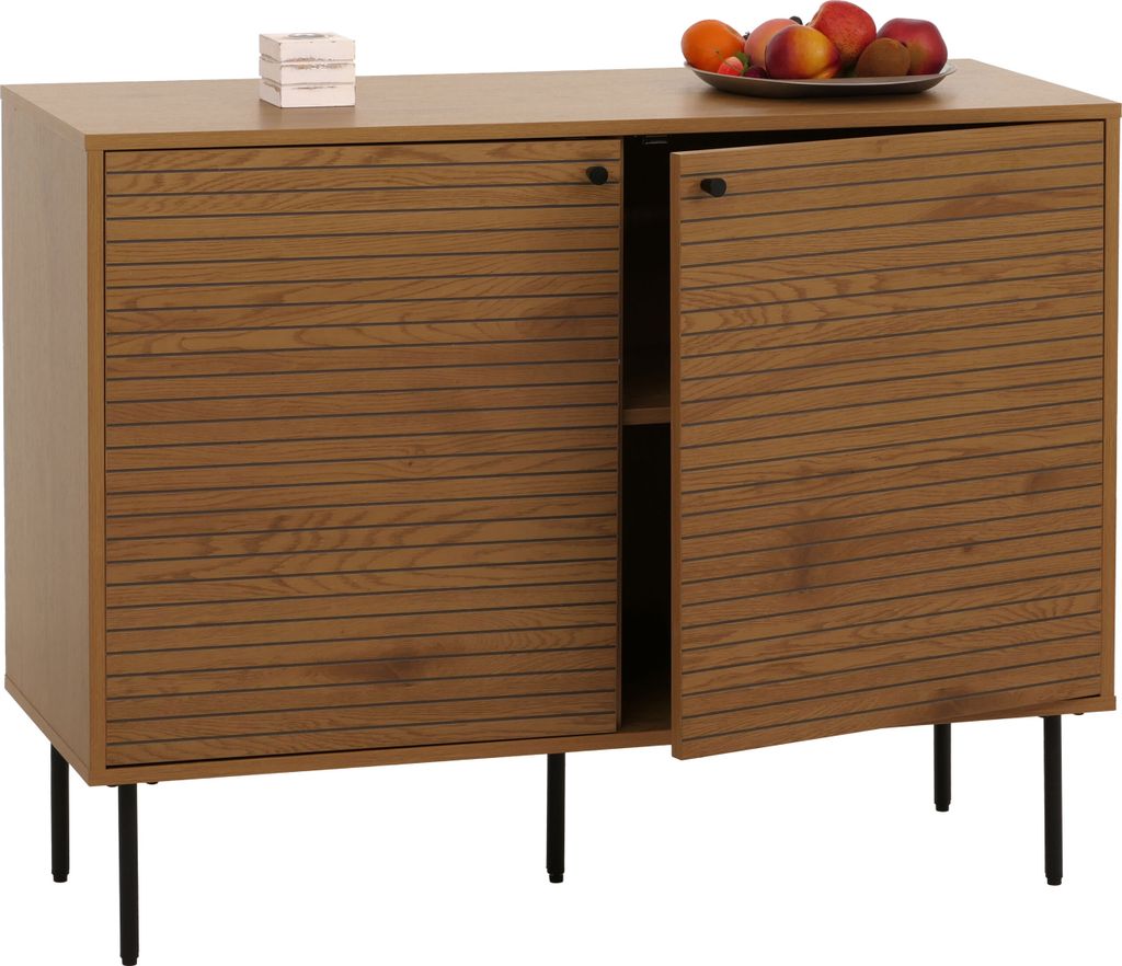 Sideboard HWC-N78, Kommode Schrank Anrichte, skandinavischer Stil Metall Holz Melamin MVG 86x110x40cm natur