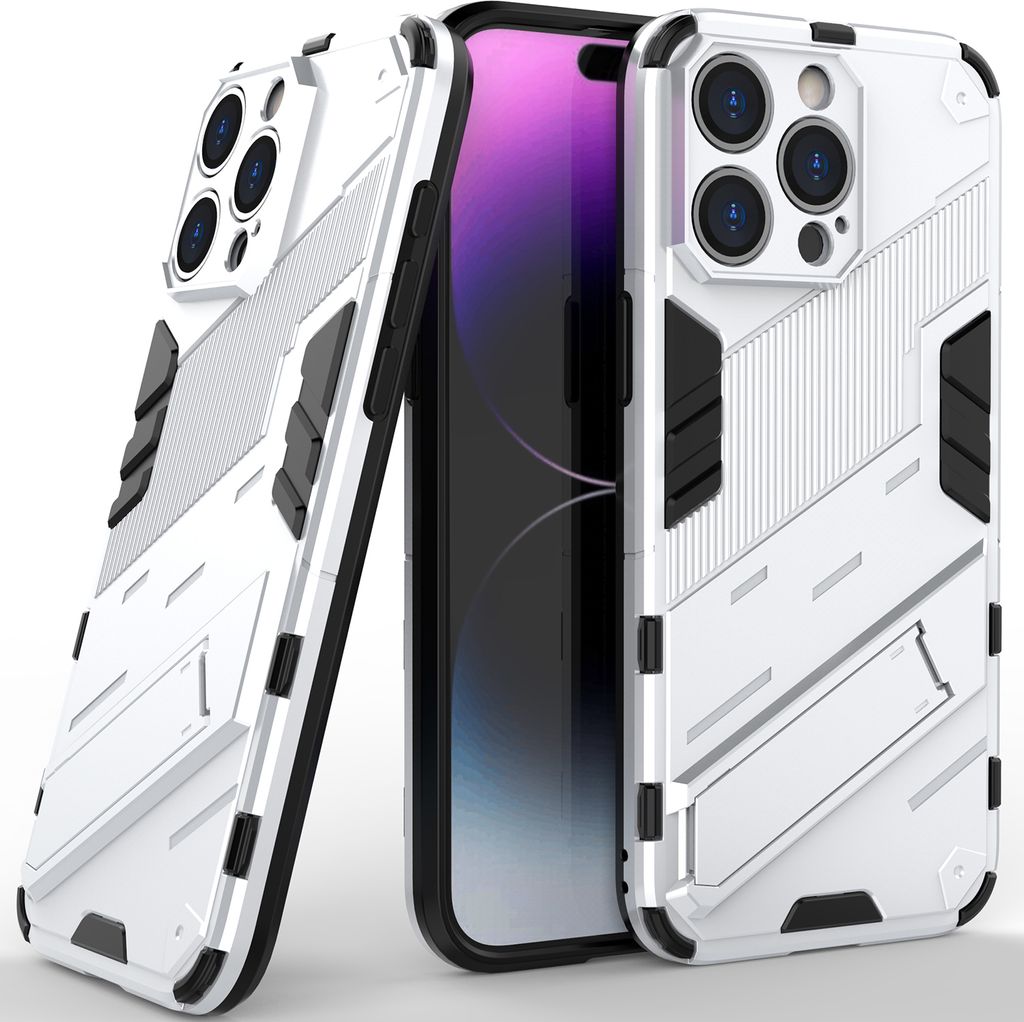 Armor Hülle für iPhone 14 Pro Max, Hybrid PC TPU Bumper Stoßfestes Schutzhülle mit Standfunktion Orange