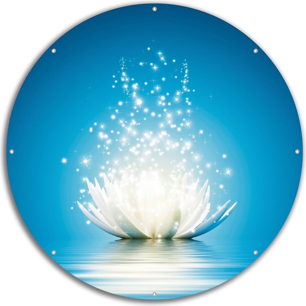 Wallario rundes Outdoor-Poster für Garten oder Balkon, Motiv Lotosblüte auf Wasser, 60 cm Durchmesser