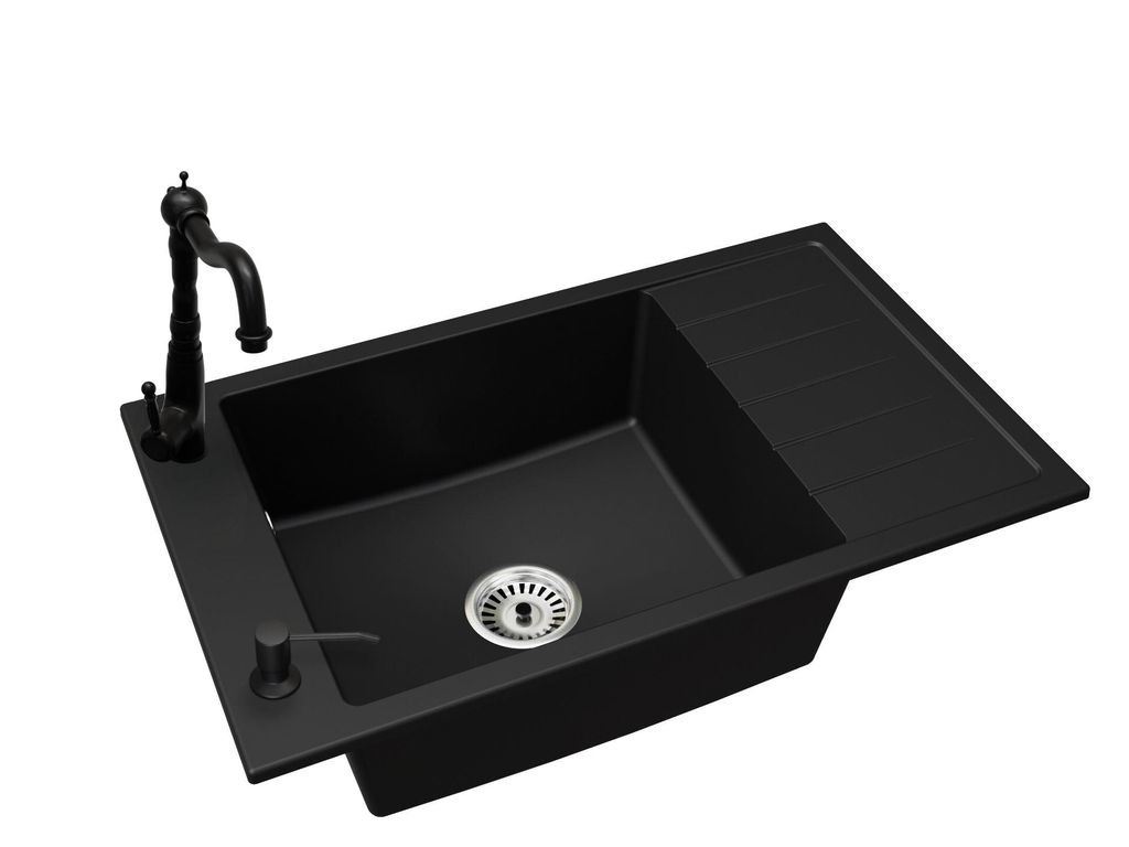 Küchenspüle Einbecken Luis Set mit Siphon, Armatur Retro (Farbe wählbar) und Seifenspender