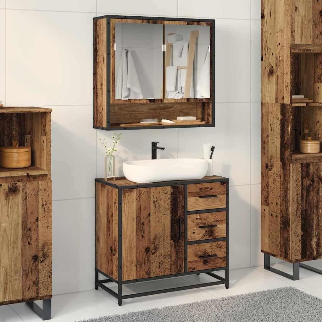 Möbel Badezimmer Waschbecken Schrank mit Tür Altholz 65 x 33 x 60 cm - Badezimmer 883624