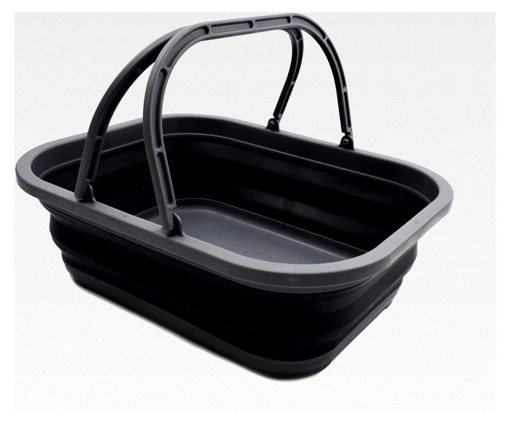 12L Faltbare Wanne mit Griff - Tragbarer Picknickkorb/Krater im Freien - Faltbare Einkaufstasche - Platzsparender Vorratsbehälter (Grau/Schwarz, 1)