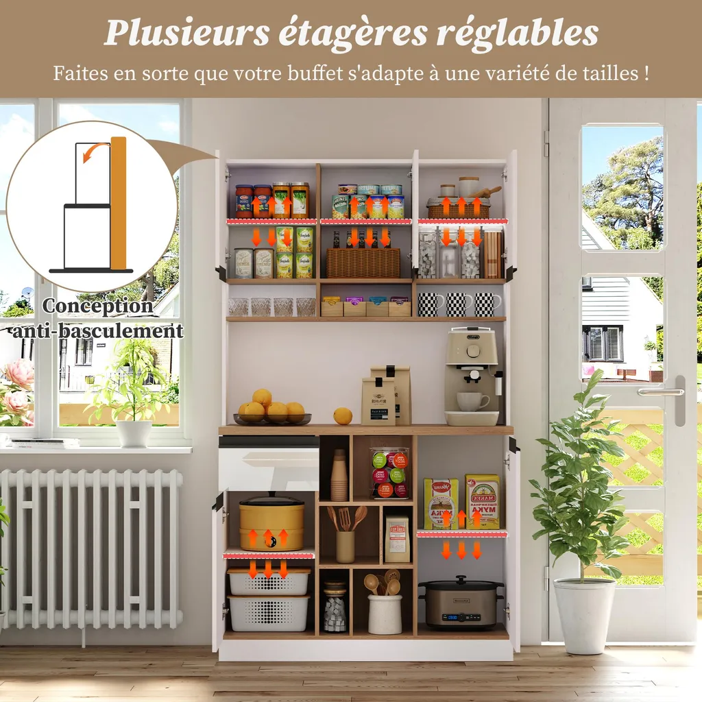 Bahut de Rangement Blanc Meuble Bas Entrée avec Étagères Réglables MDF - 6