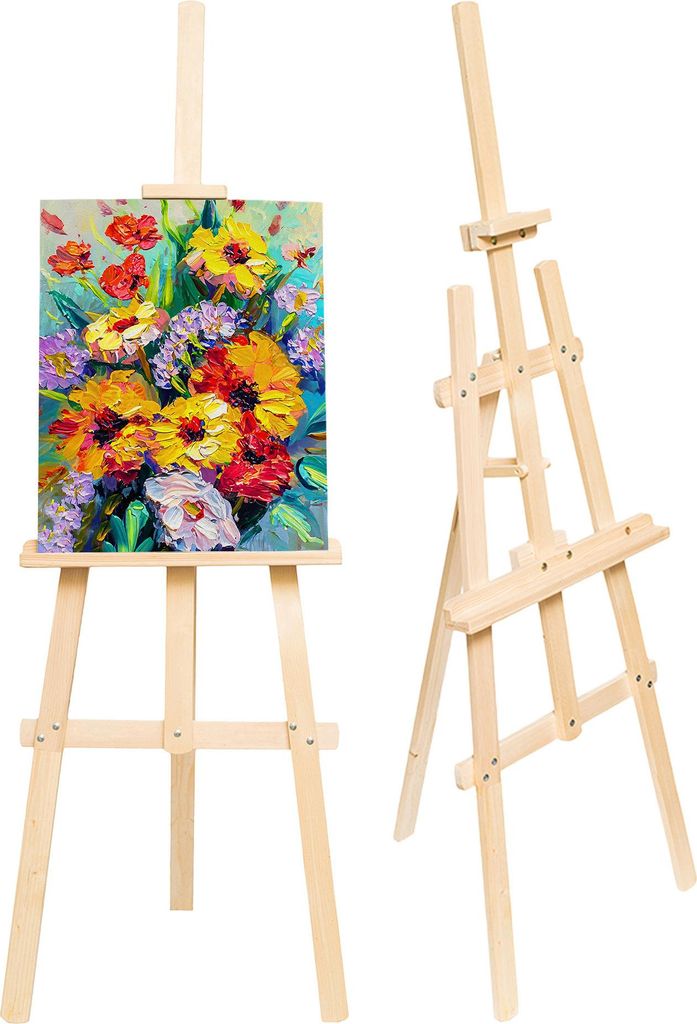 Staffelei Holz groß 150 cm - Leinwand Ständer Hochzeit Staffeleien Feldstaffelei höhenverstellbar Holzstaffelei für Kinder und Erwachsene Kiefe...