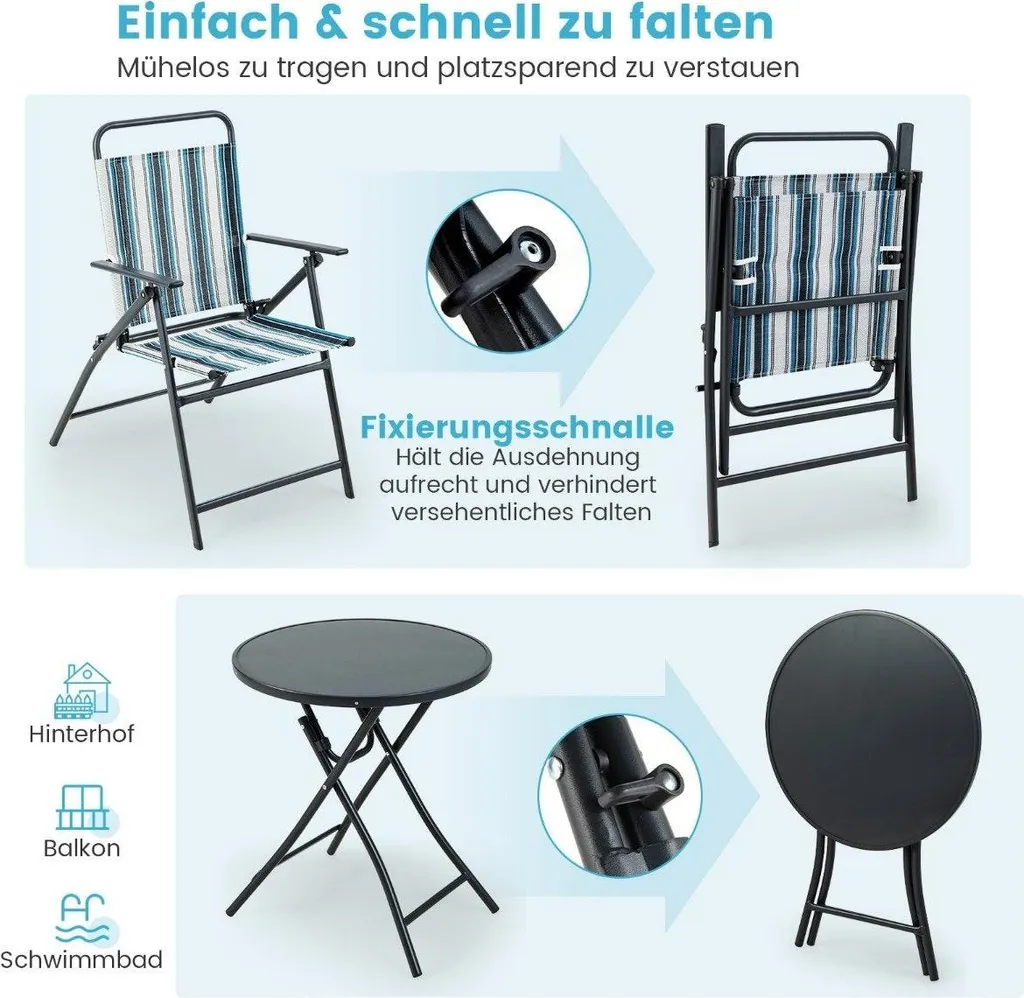 Ensemble bistro robuste table et 2 chaises en acier résistant aux UV - 5