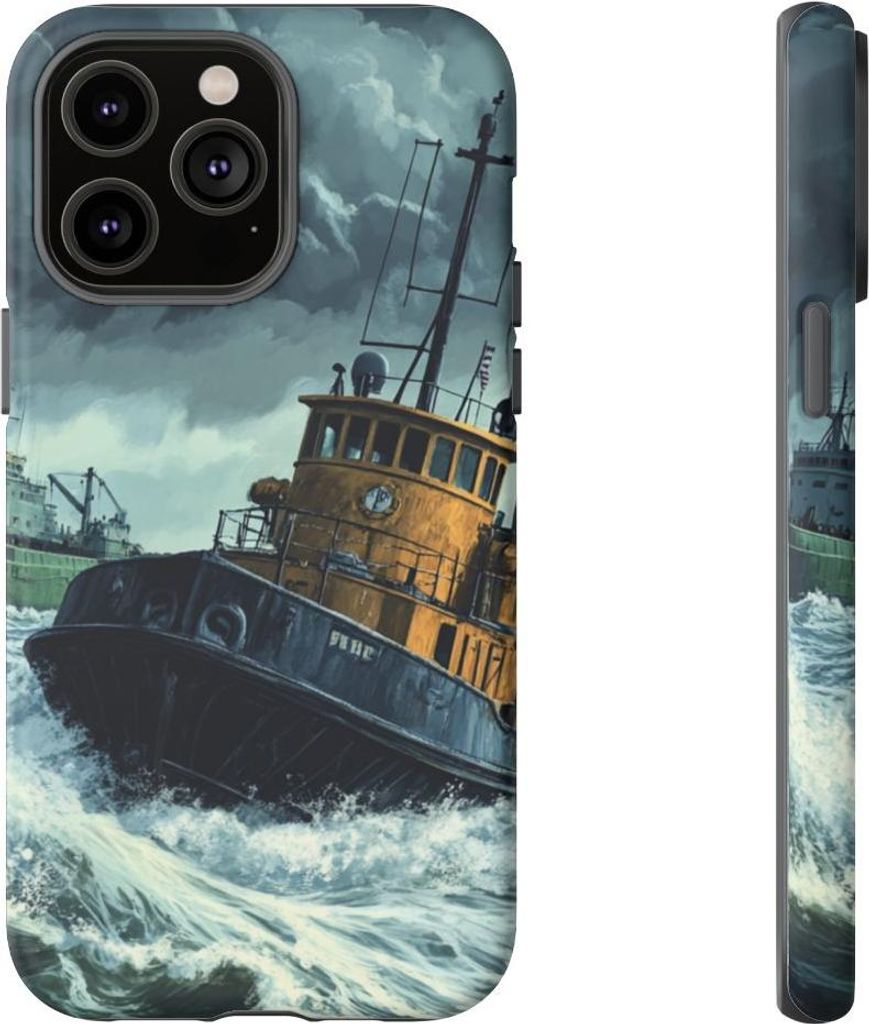 Schlepper zieht Frachtschiff durch stürmische See – Hülle Kompatibel mit iPhone 14 Pro Max