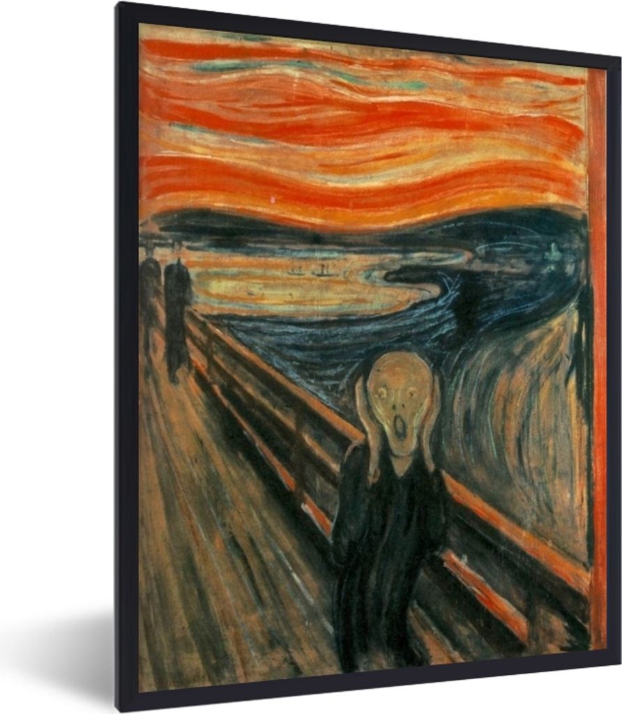 MuchoWow MuchoWow Gerahmtes Poster Der Schrei - Edvard Munch 30x40 cm - Poster mit zchwarzem Bilderrahmen - Wanddeko - Kunstdrucke