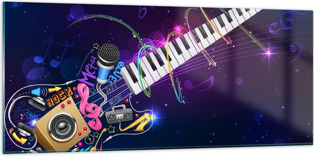 Bilder auf glas - Gitarre Instrument Musik Notiz - 120x50cm - Glasbilder - Wandbilder - Kunstdruck - zum Aufhängen bereit - Wanddekoration aus Gla...