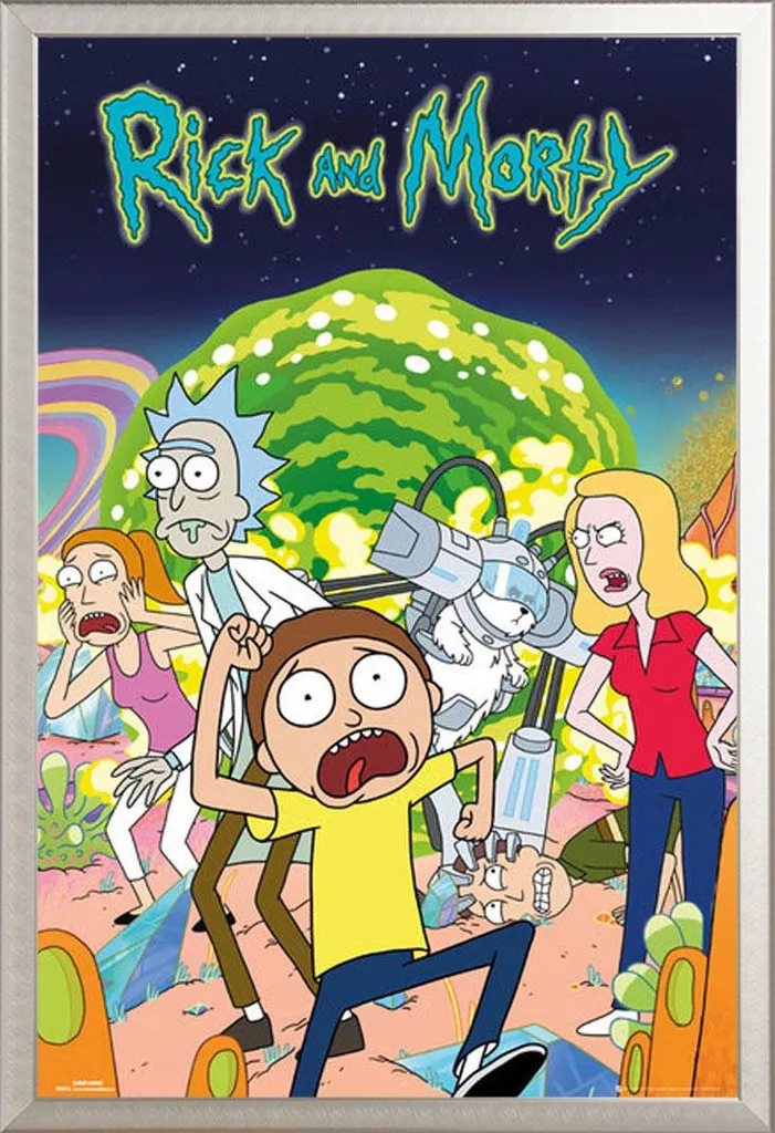 Rick & Morty Poster Gruppo con Cornice Shinsuke Maxi Alluminio Argento