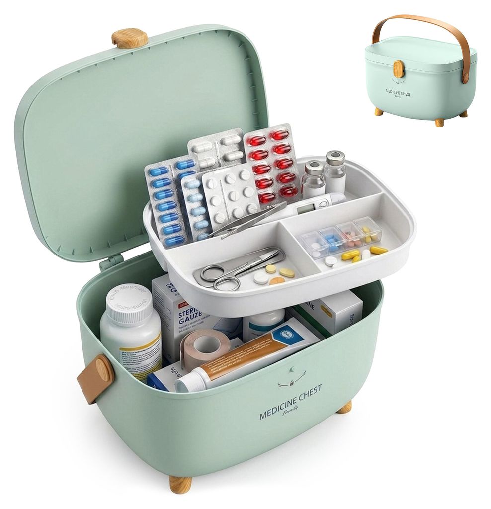 Relaxdays Scatola per medicinali, 4 scomparti, inserto Immagine del prodotto 