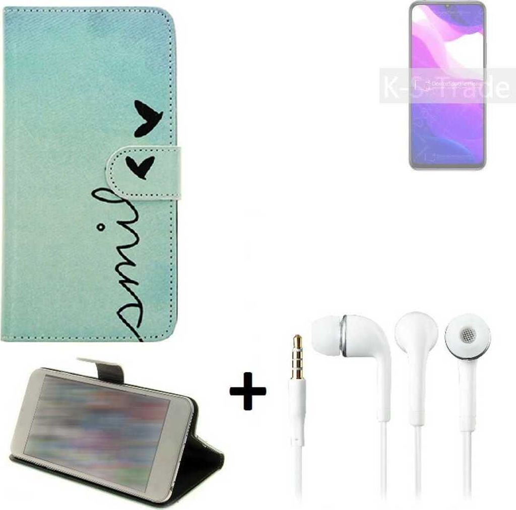K-S-Trade Schutz Hülle Handy Hülle kompatibel mit Xiaomi Mi 10 Lite 5G 360° Wallet Case Schutz Hülle ''smile'' inkl. Ohrstöpsel Smartphone cover