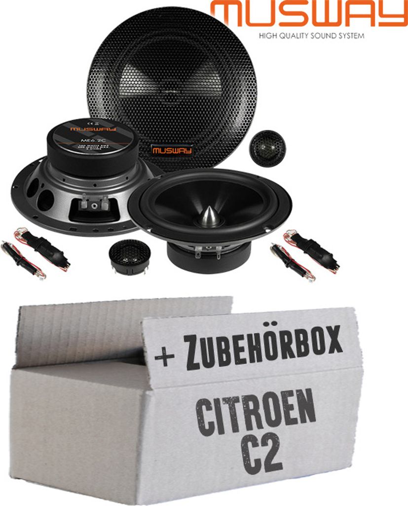 Lautsprecher Boxen Musway ME6.2C - 16,5cm System Auto Einbauzubehör - Einbauset passend für Citroen C2 - justSOUND