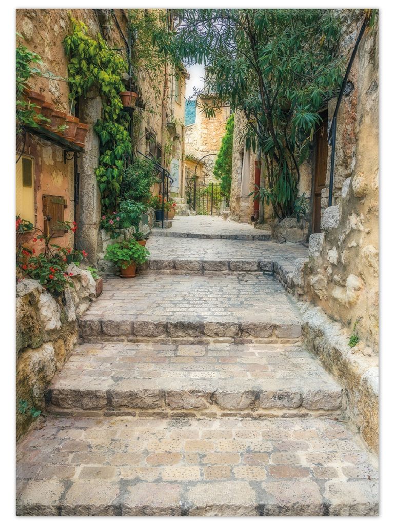 Wallario Premium Teppich, Größe 50 x 70 cm, Alte steinerne Gasse in Südfrankreich