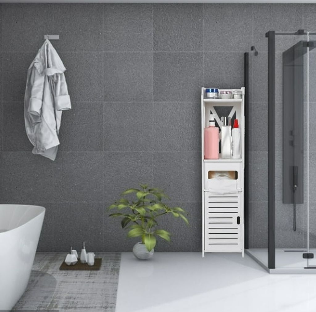 KOMTO Beistellschrank Schmal Anthrazit – 35 X 84 X 37 Cm, Mit Tür Für Bad, Flur & Schlafzimmer