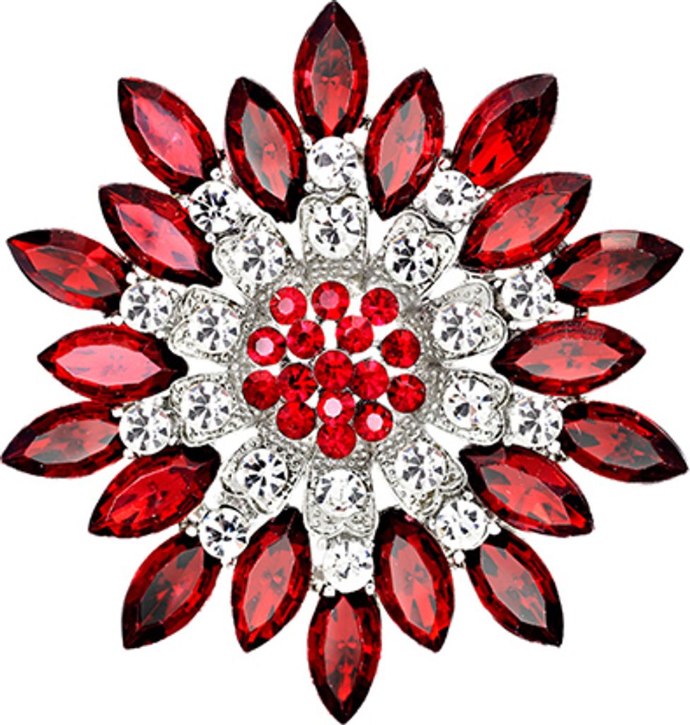 Damenmode-Blumen-Brosche, Kristall-Strass-Schmuck für Hochzeit, Party, Geschenk-Dunkelrot