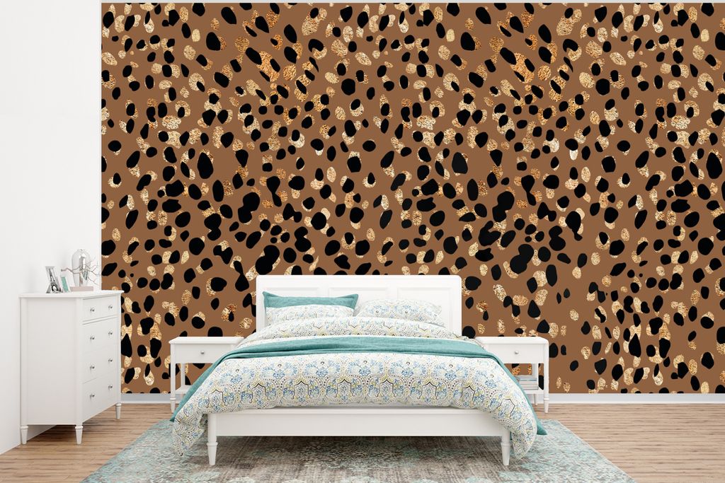MuchoWow Fototapete für Wohnzimmer oder Schlafzimmer Wandtapete Vinyl Motivtapete Tiermuster - Braun - Schwarz - 320x240 cm - Tapeten